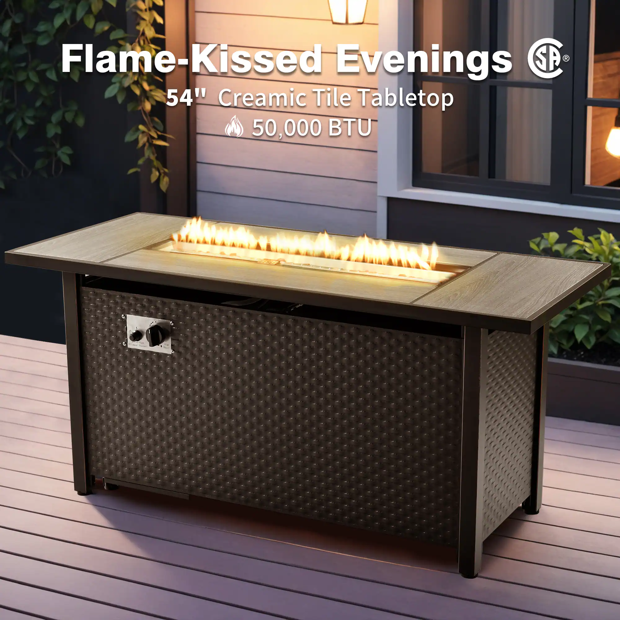 Flame-Kissed Evenings  
54" Ceramic Tile Tabletop  
50,000 BTU