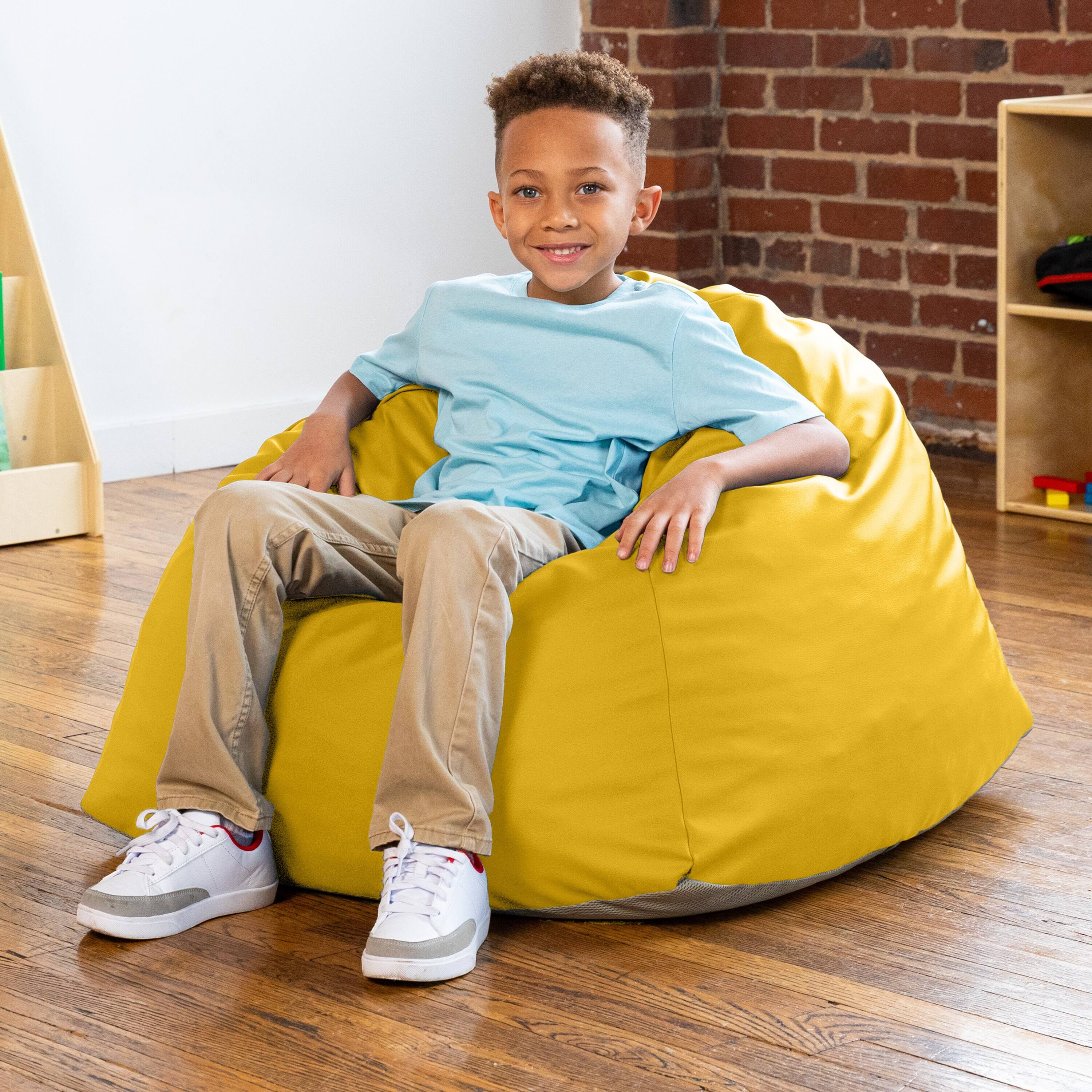 Angle. Jaxx - Jaxx Gumdrop Jr. Kids Bean Bag for Early Childhood & Educational Environments, Premium Vinyl - Yellow - Yellow.