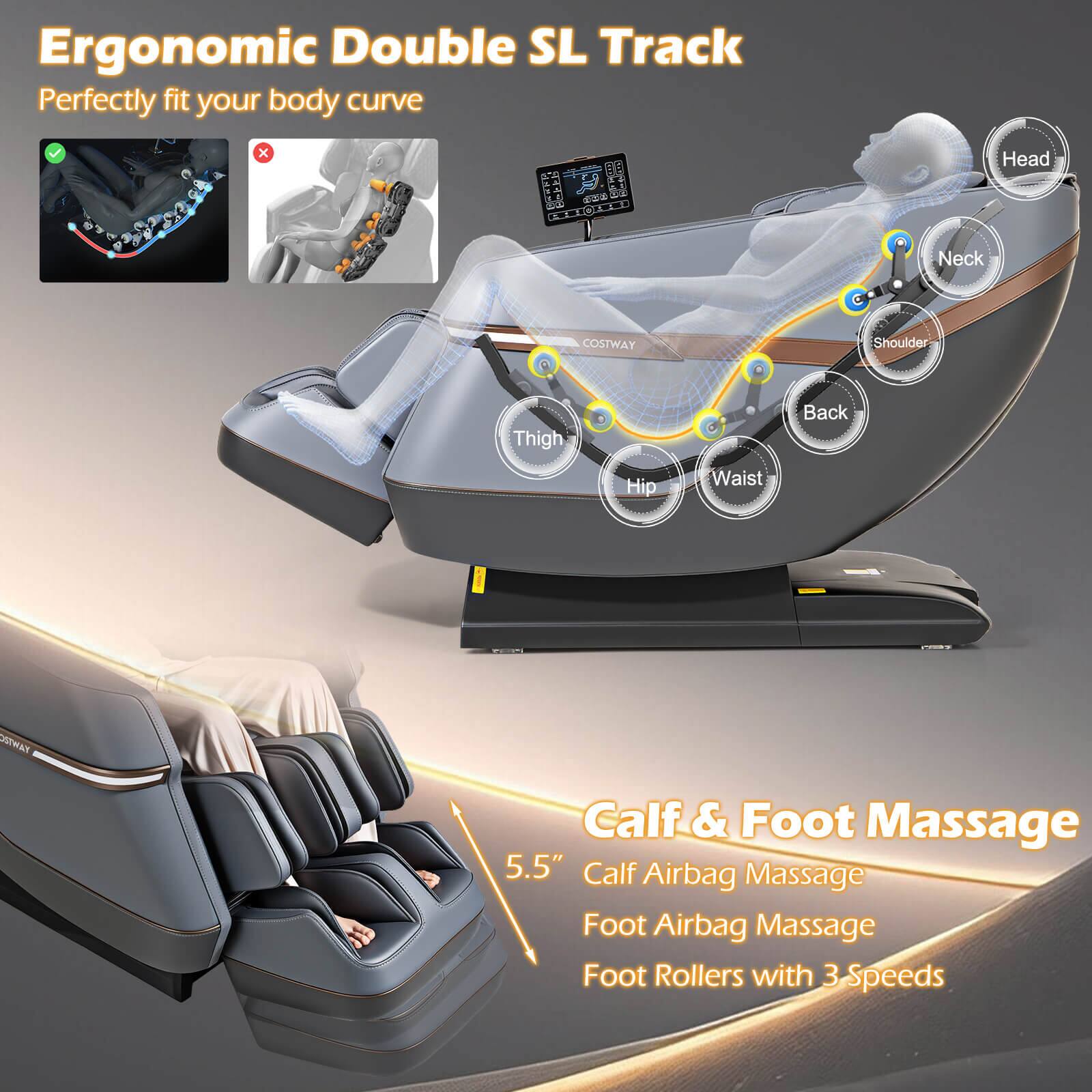 Ergonomic Double SL Track Perfectly fit your body curve x Head za 0TDO Neck a COSTWAY Shoulder + Thigh Back Hip Waist DITWAY Calf & Foot Massage 5.5" Calf Airbag Massage Foot Airbag Massage Foot Rollers with 3 Speeds