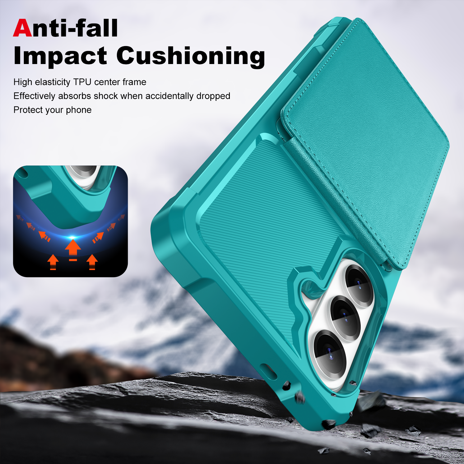 Anti-fall Impact Cushioning

High elasticity TPU center frame  
Effectively absorbs shock when accidentally dropped  
Protect your phone