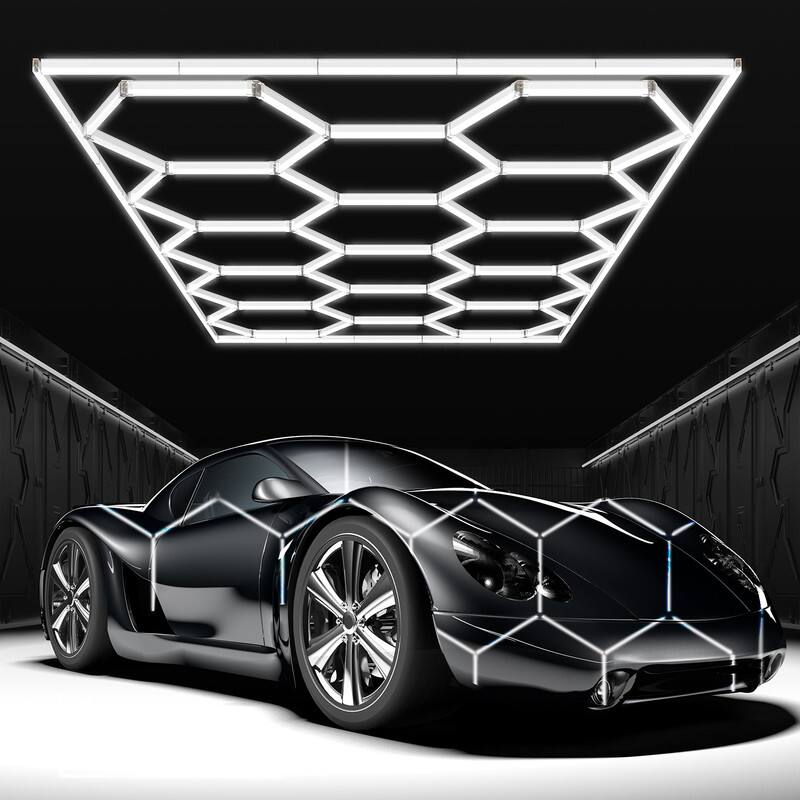 Front. Adewalk - Hexagon Garage Lights, 672W 14 Grids LED Garage Lights - Easy Install 6500K Honeycomb Light for Workshop Warehouse - Clear.