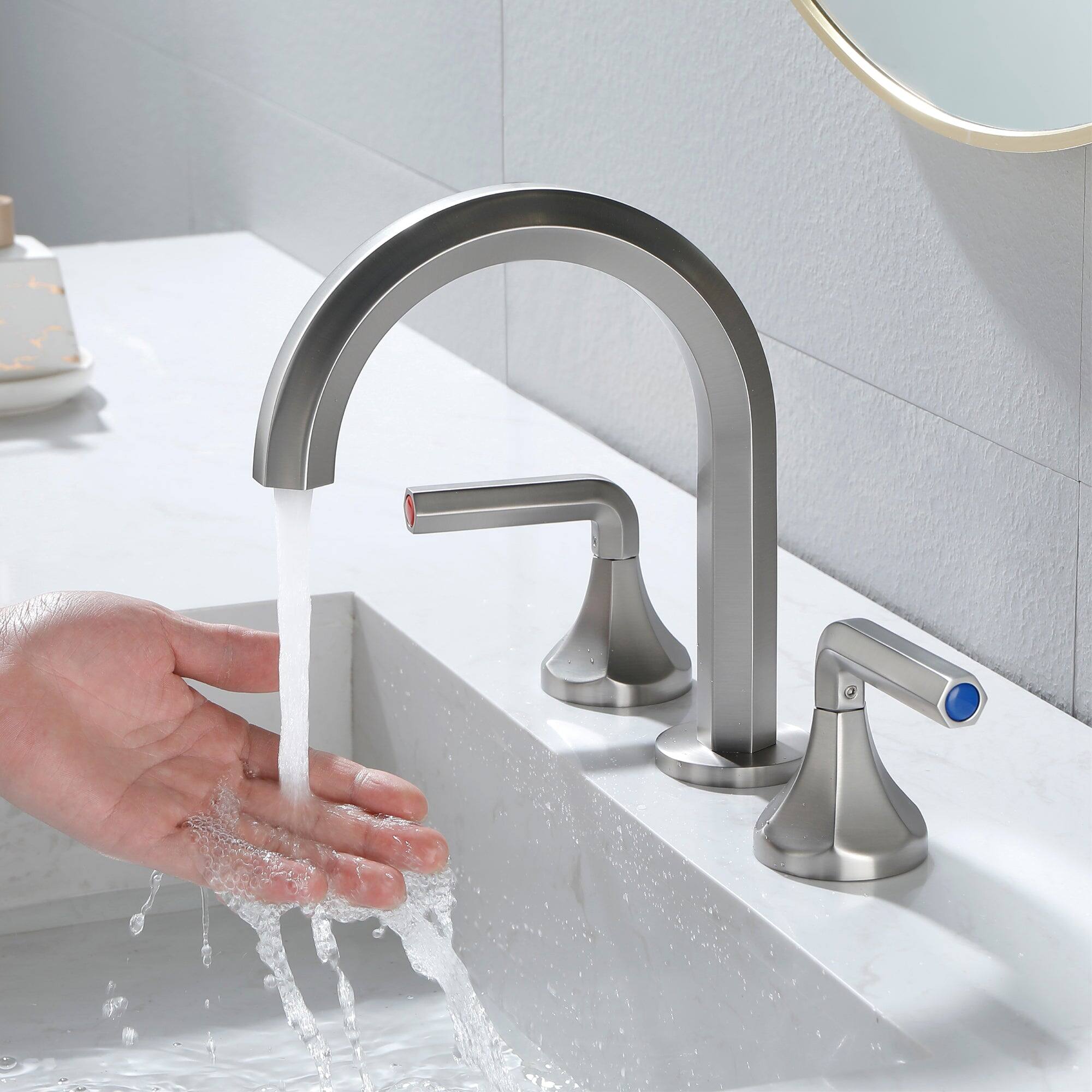 Alt View 9. Boyel Living - 8 in Widespread Double Handle 1.2 GPM Bathroom Faucet with Quick Connect Hose and Water Supply Hose in Brushed Nickel - Brushed Nickel.