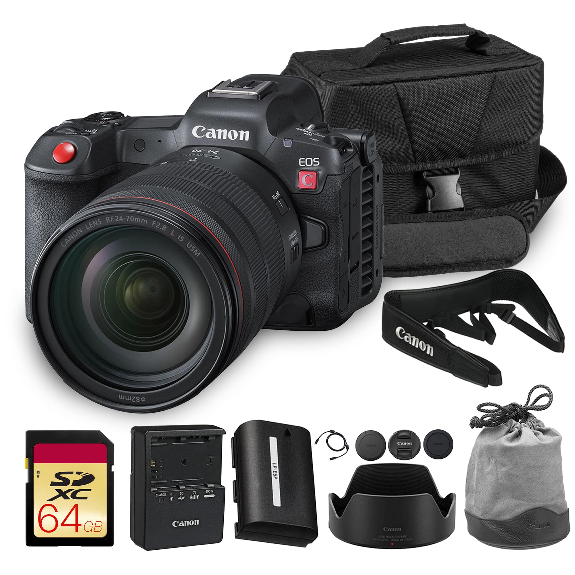 Canon - EOS R5 C Mirrorless Cinema Camera Kit with RF 24-70mm f/2.8L Lens + 64GB Card + Bag