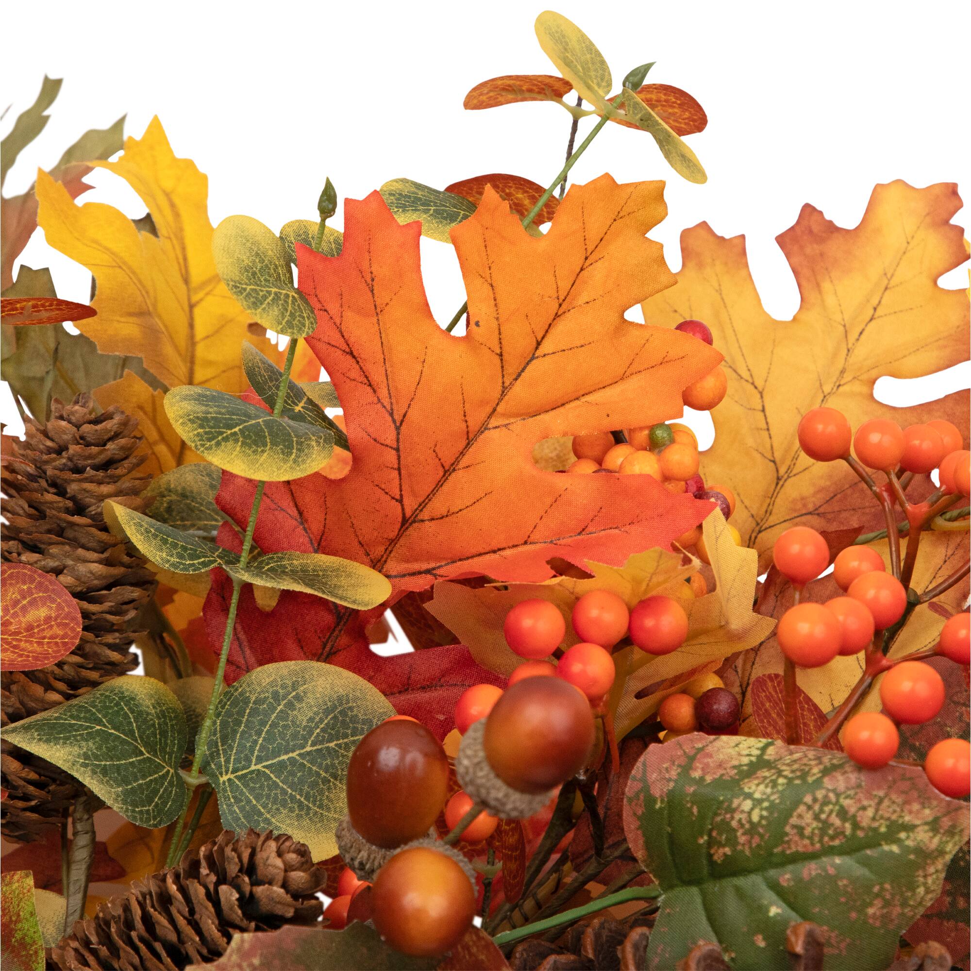 Alt View 8. Northlight - Eucalyptus, Maple Leaves and Acorns Artificial Fall Harvest Wreath - 30" - Orange.