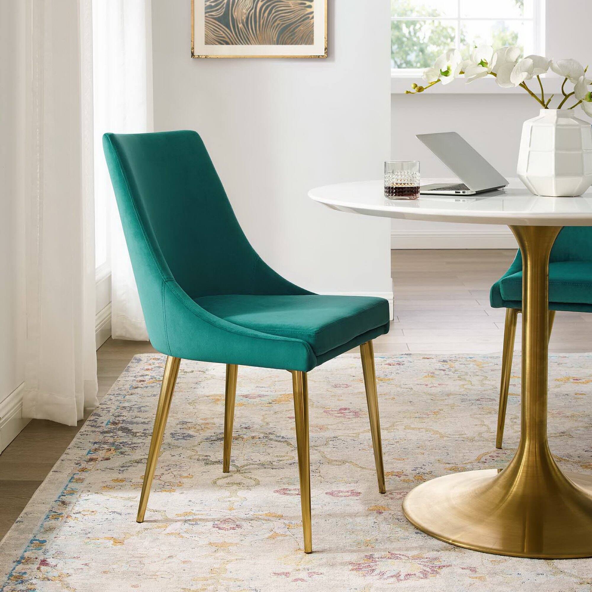 Front. Modway - Viscount Modern Accent Performance Velvet Dining Chair by Modway - Teal.