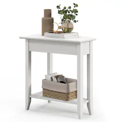 Front. Gymax - Gymax 2-Tier End Table Irregular Narrow Sofa Side Nightstand w/ Storage Shelf White - White.