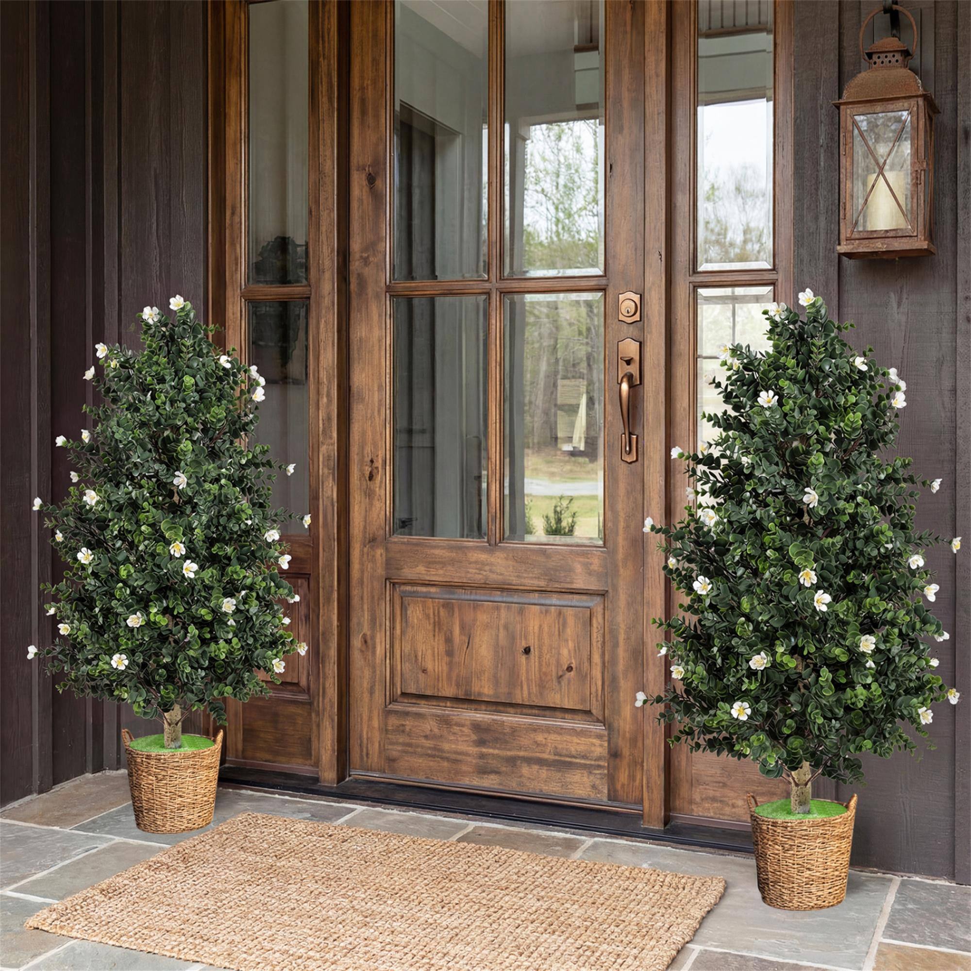 Alt View 1. Boyel Living - 2 Pack Artificial Topiary Cone Tree Faux Potted Shrub Plant with 49 Flowers-White - White.
