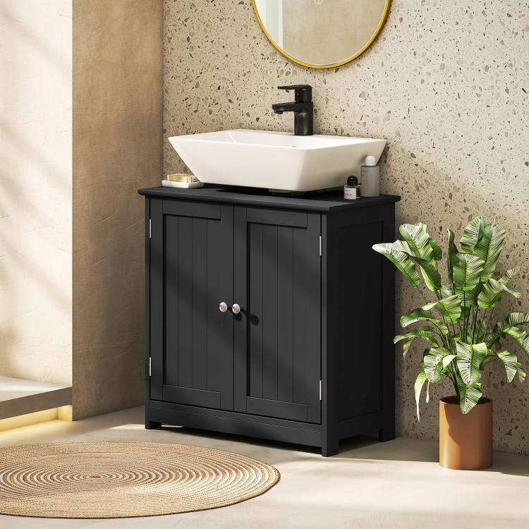 Alt View 9. PULUZ - Pedestal Sink Storage Cabinet, Bathroom Sink Cabinet with U-Shape Cut-Out and Adjustable Shelf - Black.