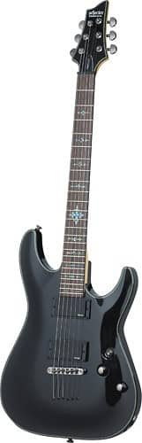 Angle Standard. Schecter - Damien Elite 6-String Full-Size Double-Cutaway Electric Guitar - Metallic Black.