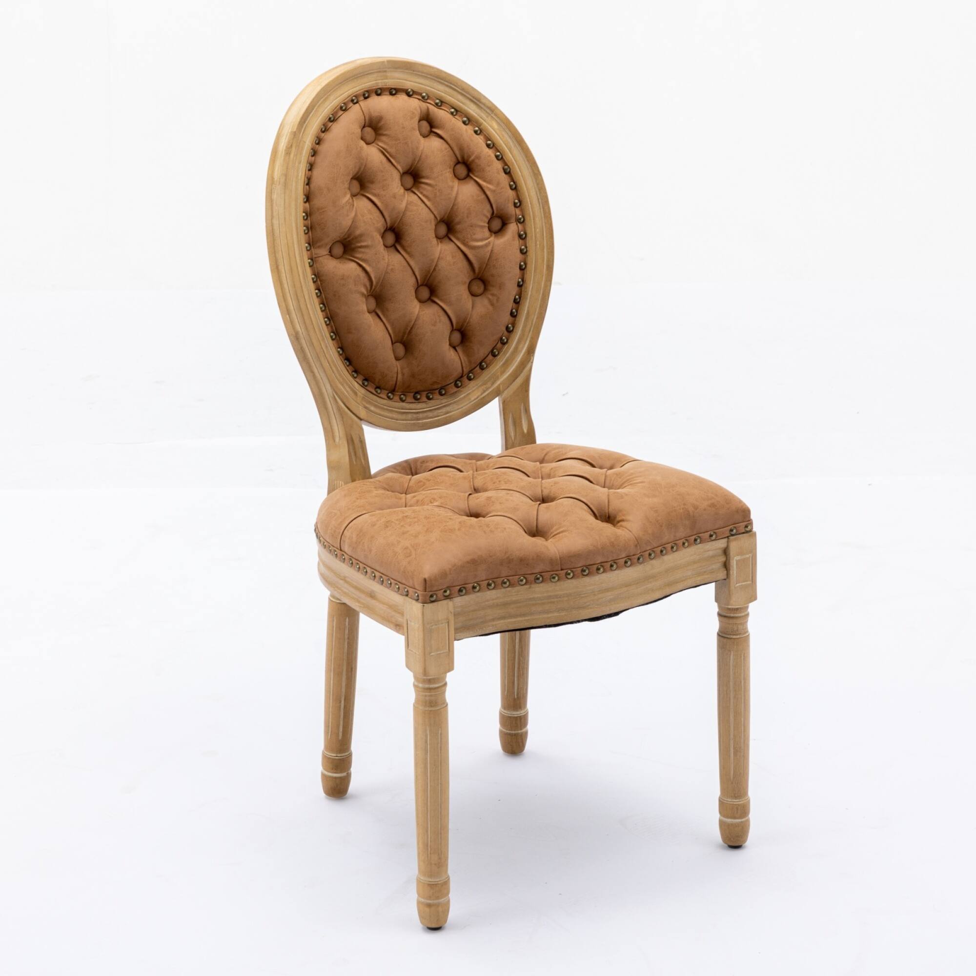 Back. GOODSILO - French Style Solid Wood Frame Antique Dining Chairs with Hand-Pulled Buckle Decoration and Nailhead Trim, Set of 2 - Orange.