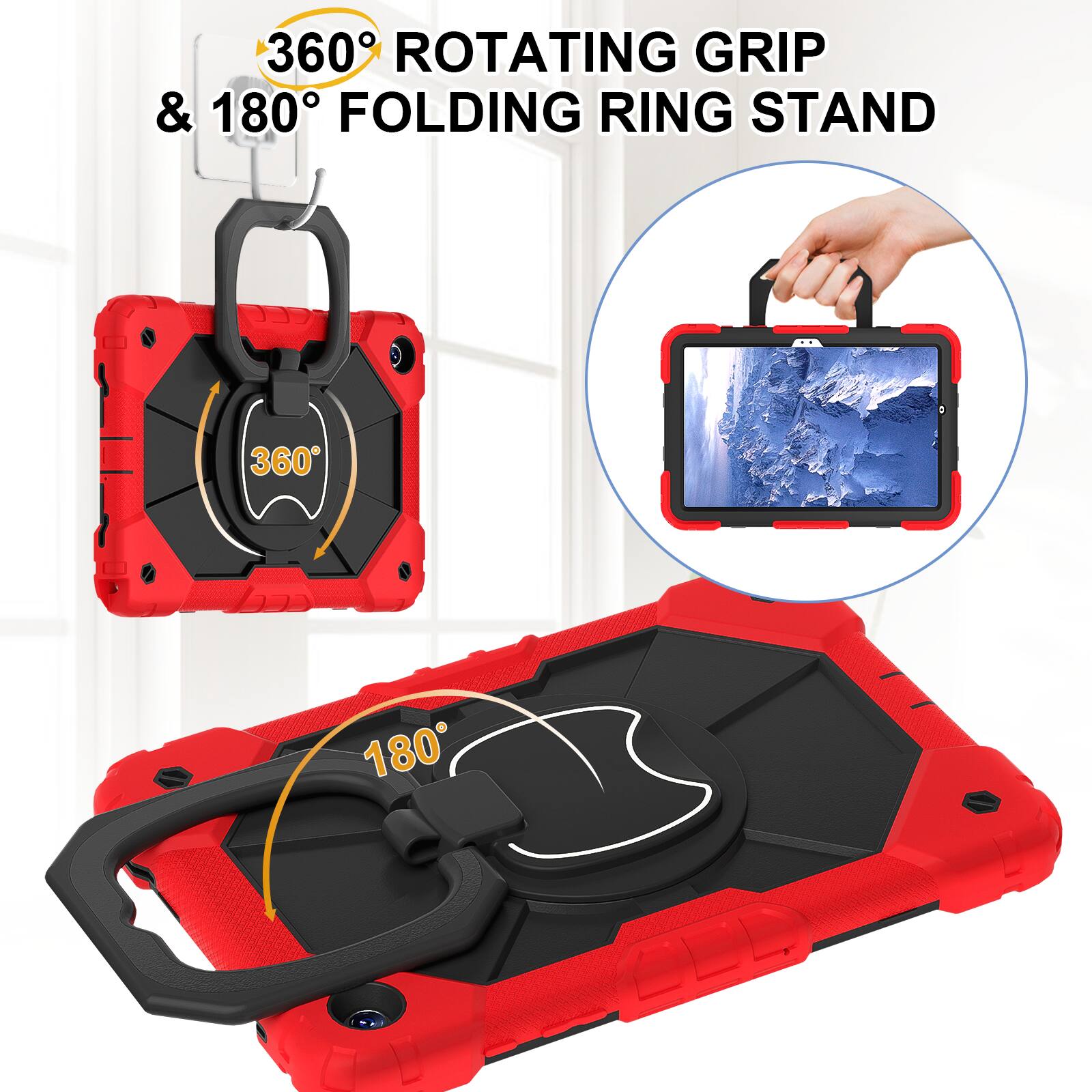 360° Rotating Grip & 180° Folding Ring Stand