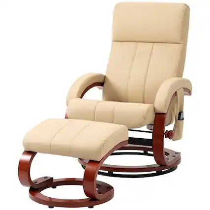 Front. Hivvago - Adjustable Faux Leather Electric Remote Massage Recliner Chair w/ Ottoman - Beige.