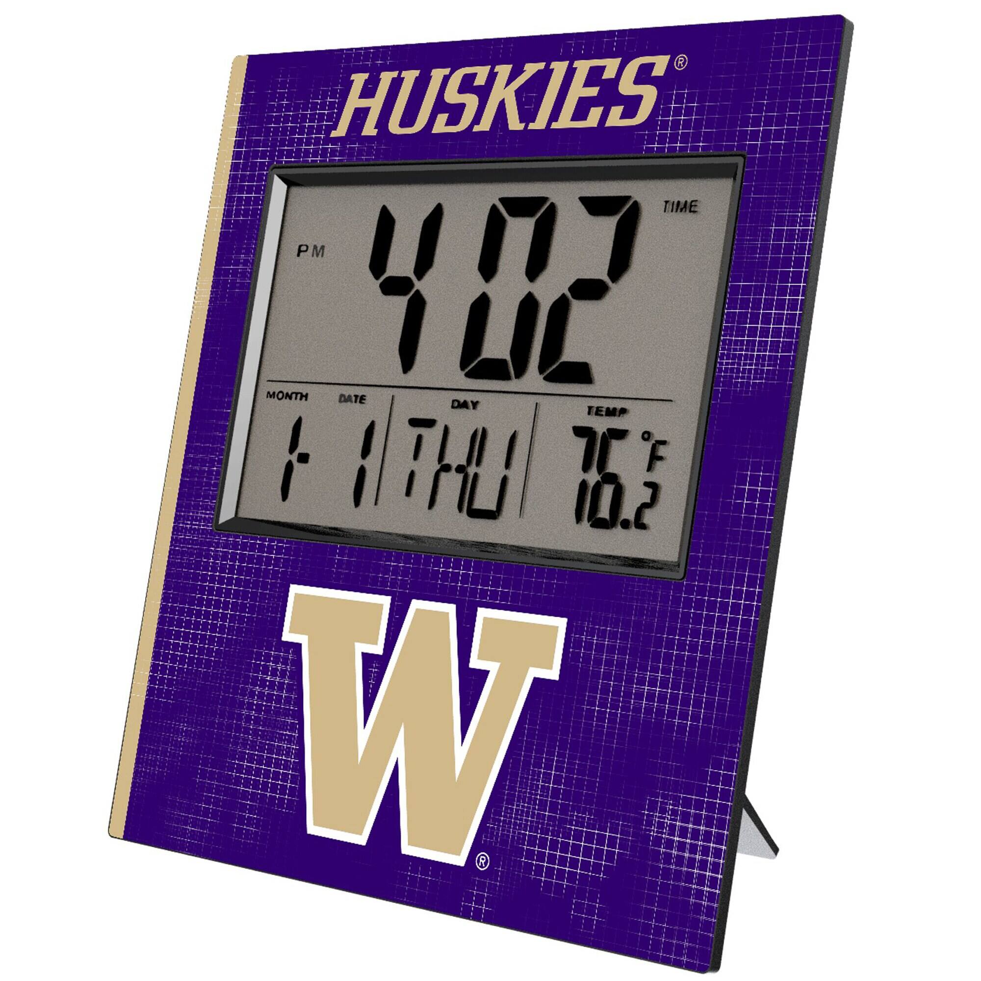 Keyscaper - Washington Huskies Cross Hatch Digital Desk Clock - Multicolor