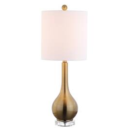 Jonathan Y - Dylan 25" Metal/Crystal Teardrop LED Table Lamp, Brass - Brass Gold