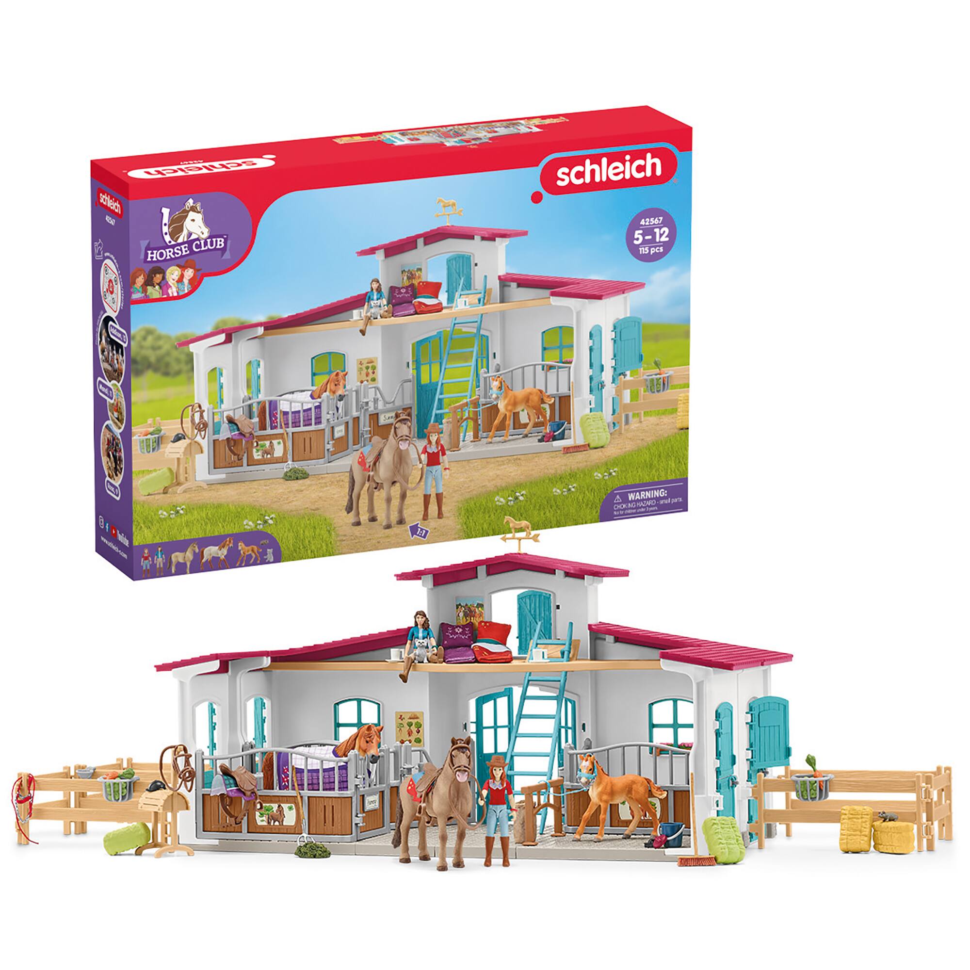 The text on the image is: "schleich 42547 5-12 5 - 1 pca T A Ml 1  WARNING: ma - .- N MUE - I I - -".