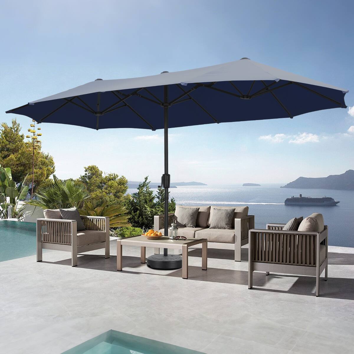 Left. Ainfox - Ainfox 13ft Large Patio Umbrella Outdoor Market Umbrella UV ProtectionSturdy Framew/Easy Crank for Yard,Poolside,Deck - Navy Blue.