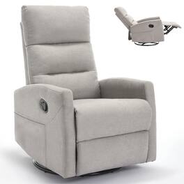 Kadyn - Manual Recliner Chair with Rocker & Swivel, 155° Recline, Beige Fabric, Tool-Free Assembly - Gray