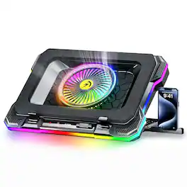 HongFei - RGB Gaming Laptop Cooling Pad with 5.5" Turbo Fan, Rapid Cooling for 15.6-19.3" Laptops, Variable Speed Control - K1-5V RGB