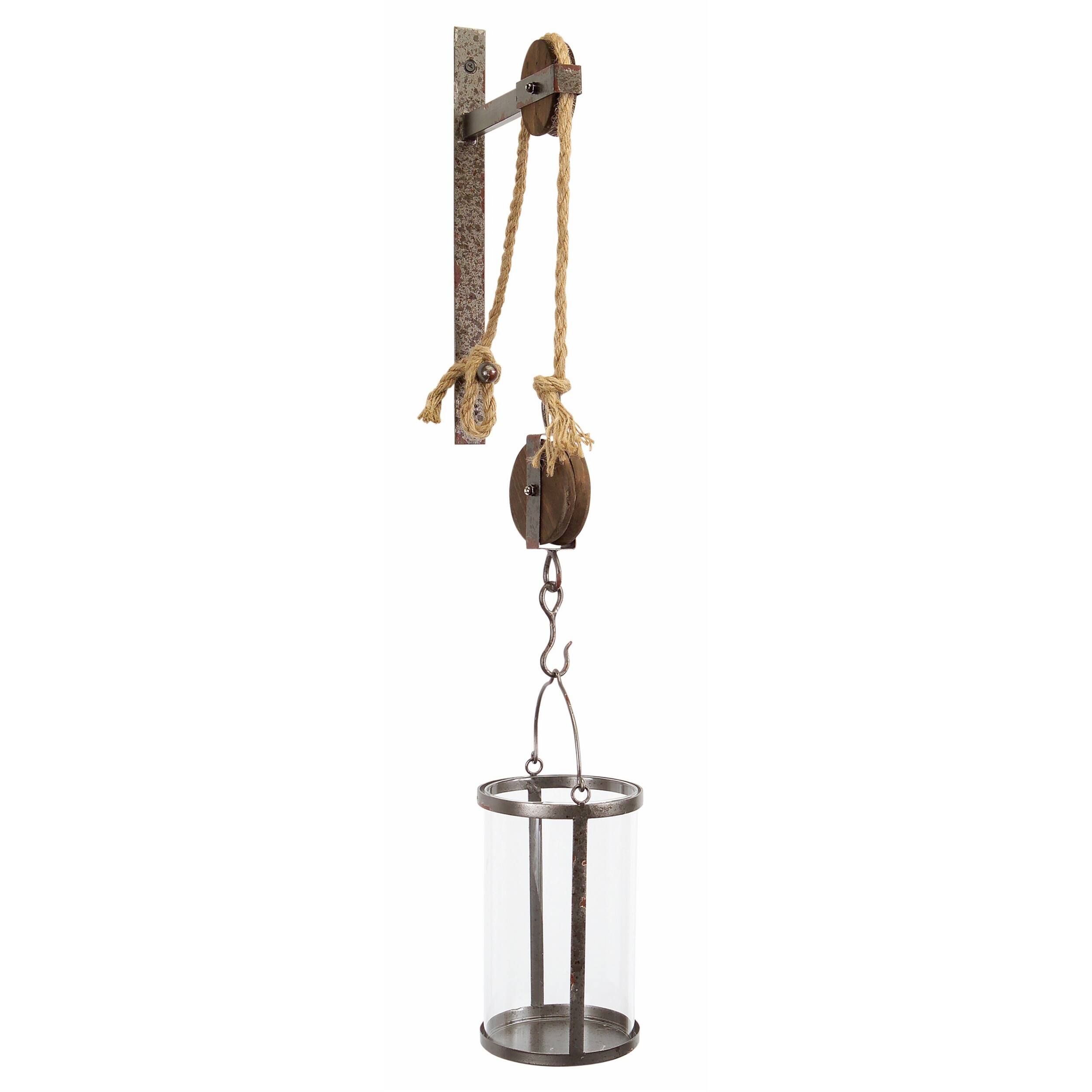 Front. BreeBe - Industrial Pulley Mounted Canister Candleholder - Grey, Grey.