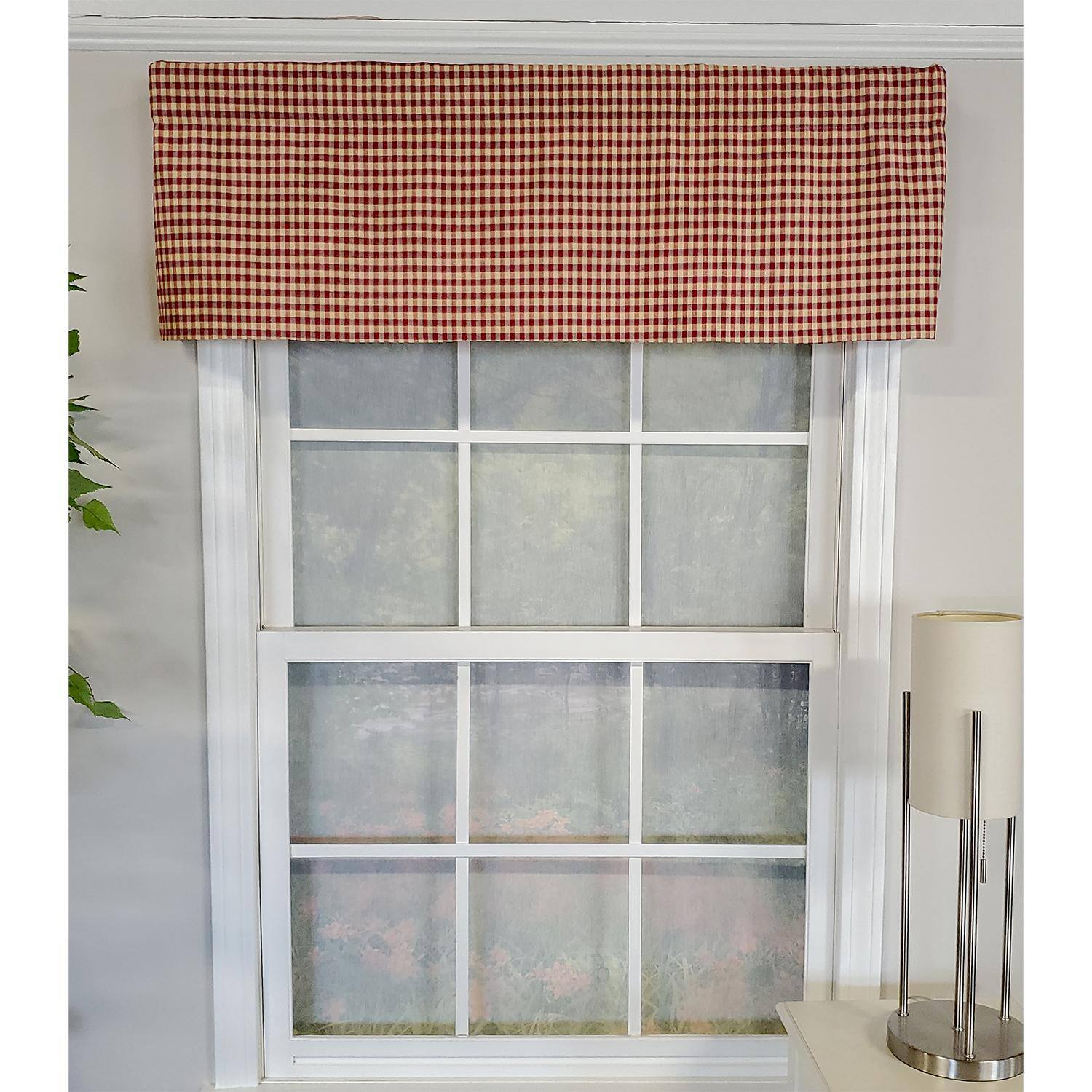 Angle. RLF Home - RLF Home Rusty Check Tailored 100% Cotton with Fully Lined 3" Rod Pocket Valnance for Windows 50" x 14" Red - Red.
