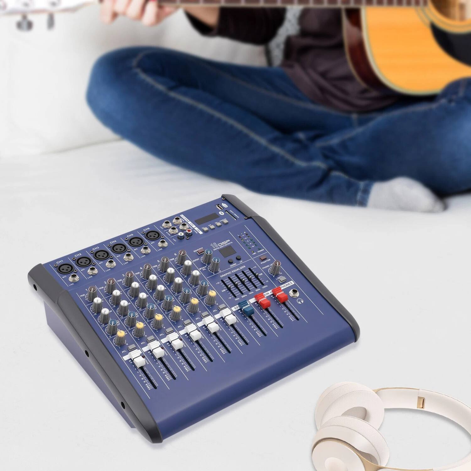 Left. Stock Preferred - 6-Channel Bluetooth Audio Mixer DJ Studio Console with USB/SD Inputs - Black.