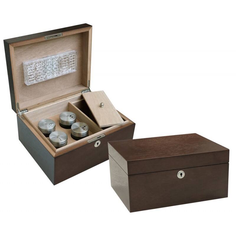 Front. Prestige - THE Cannabis Cachet Humidor - Mahogany Exterior with Natural Finish.