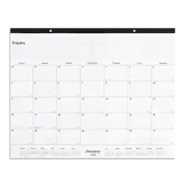 2026 Staples 21.75" x 17" Monthly Desk Pad Calendar, (ST12951-26) - White/Black