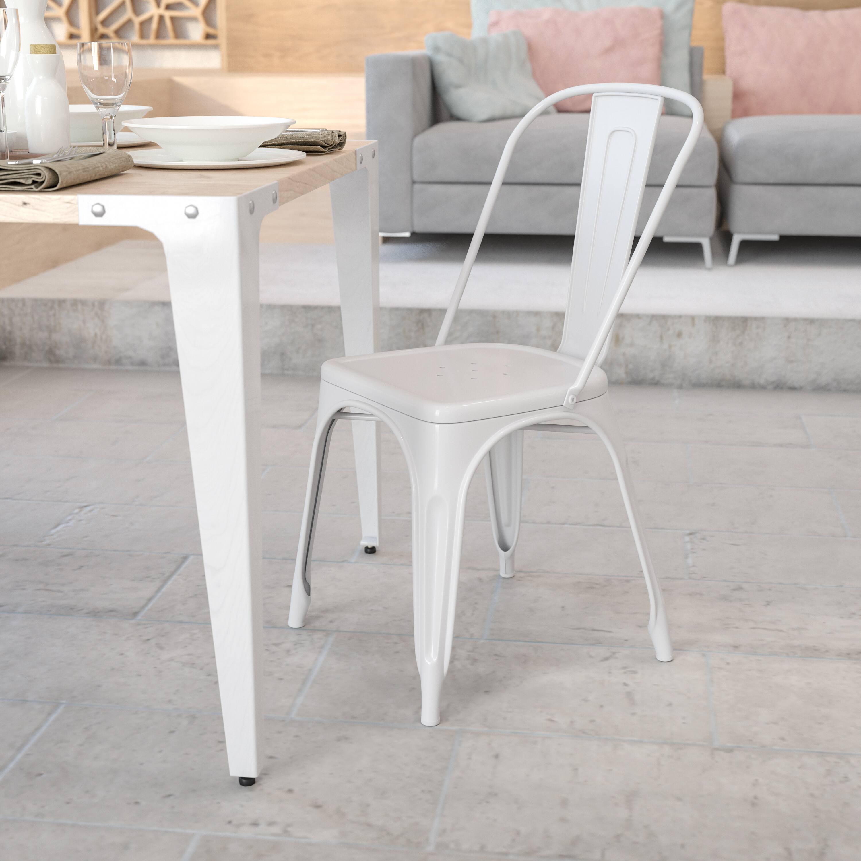 Alt View 1. Emma + Oliver - Commercial Grade Colorful Metal Indoor-Outdoor Stackable Dining Chair - White.