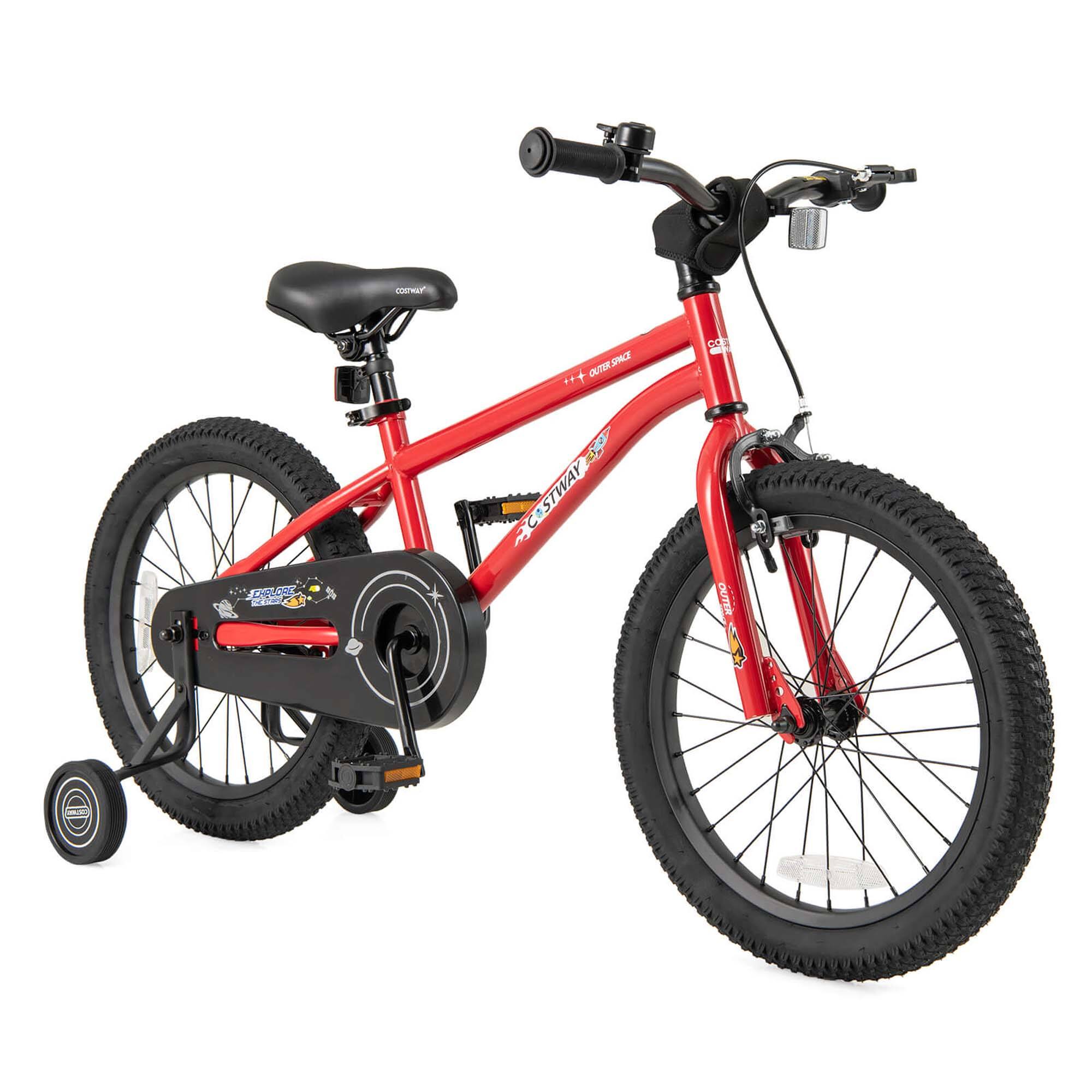 Costway - 18-Inch Kid's Bike for 4-8 Years Old with Adjustable Saddle & Anti-slip Handlebar - Red