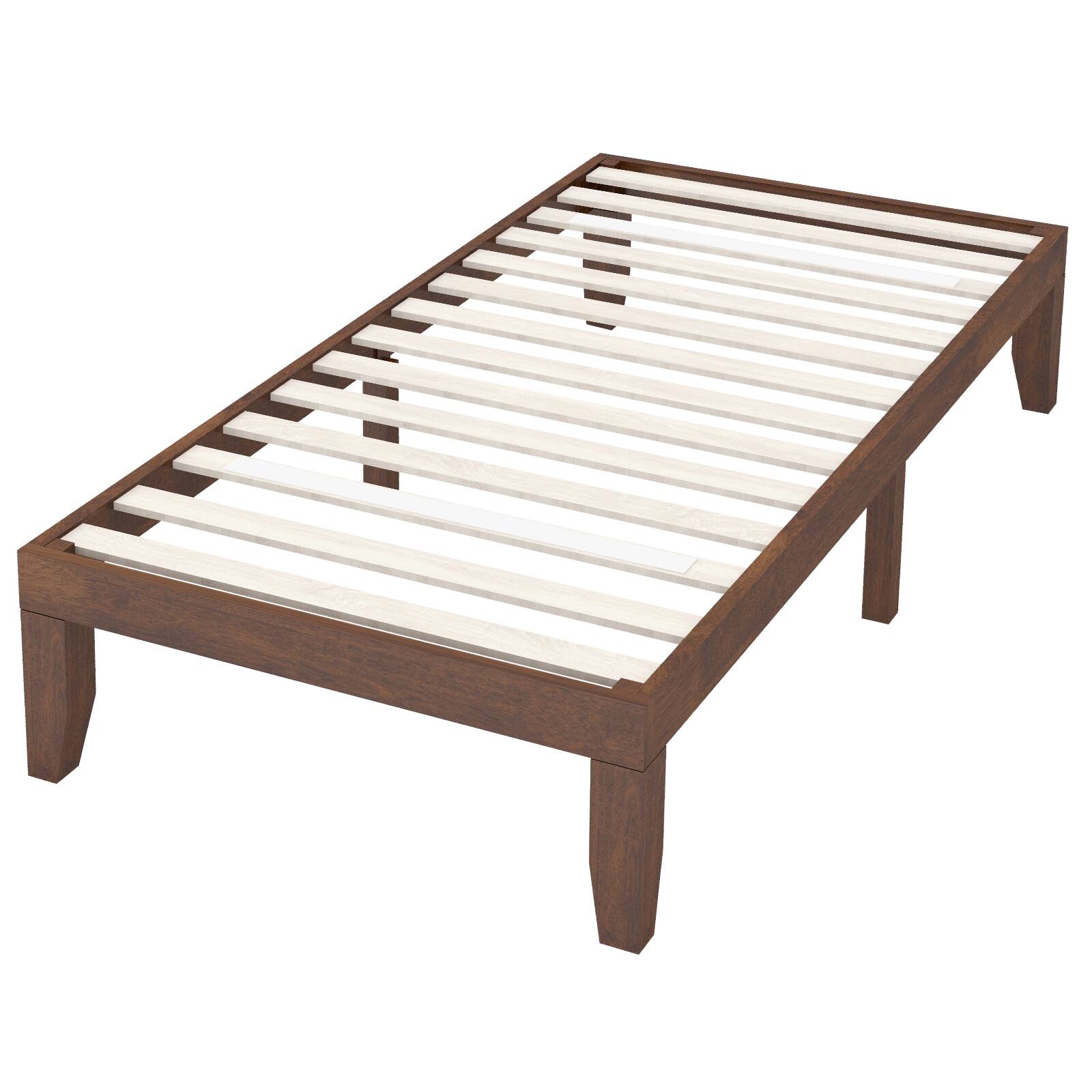 Alt View 9. Costway - Costway Twin Wooden Platform Bed 14" Slats Support Mattress Foundation Brown - Brown Cherry.