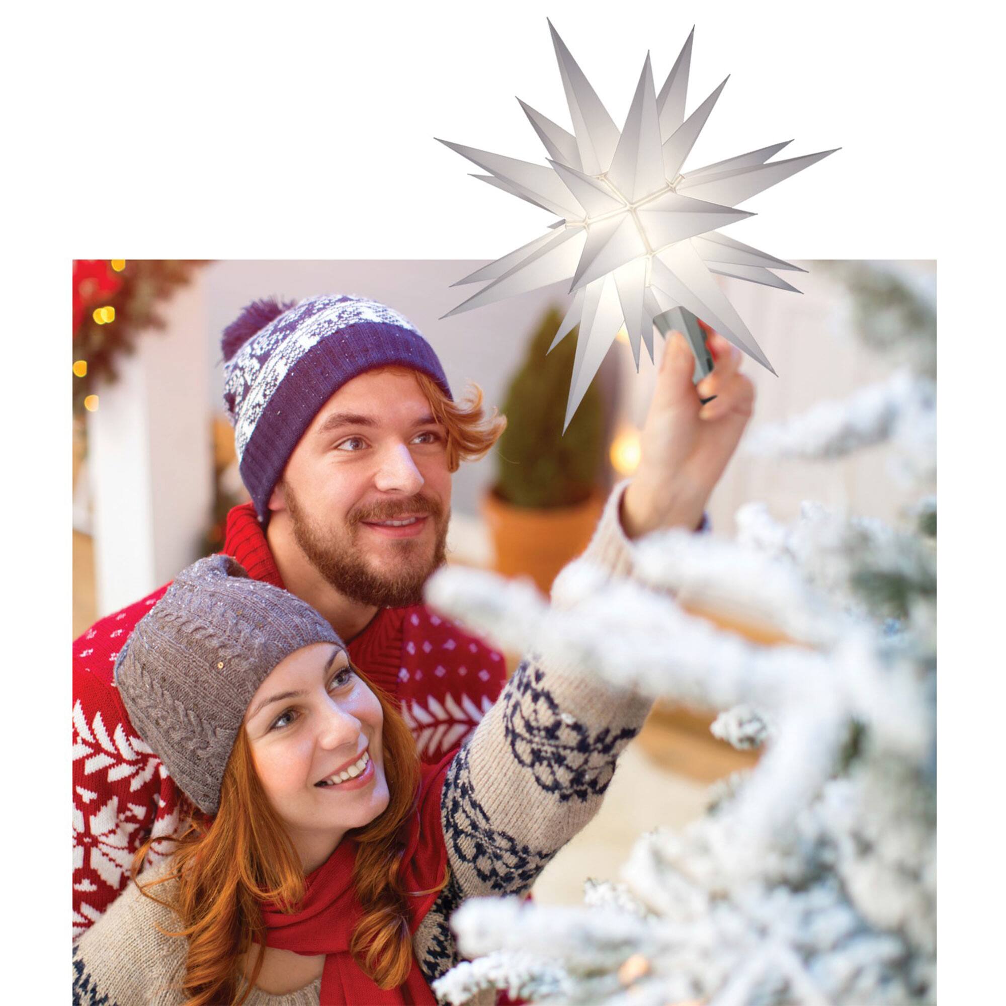 Alt View 2. Keystone Holiday - Keystone Holiday 12 Inch Prelit LED Christmas Holiday Star Tree Topper, White - White.