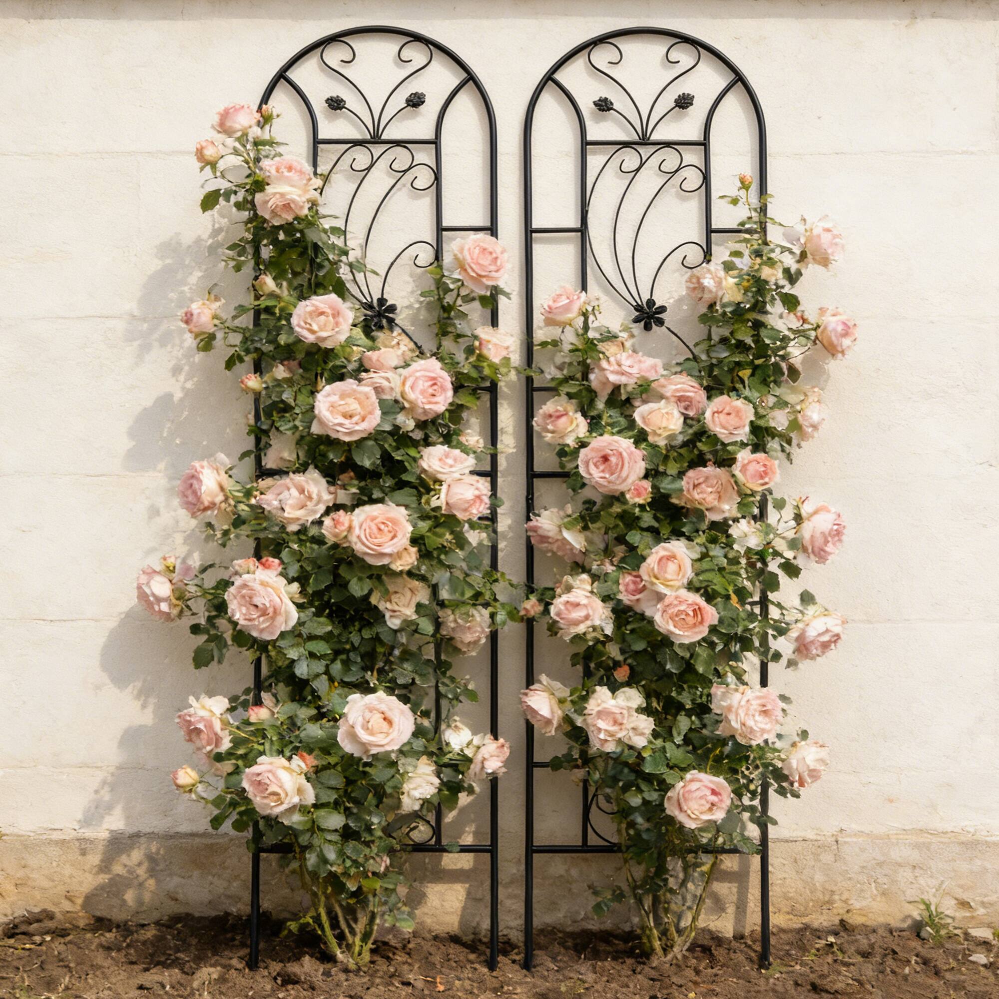 Alt View 2. Loheer - 2-Pack Rustproof Metal Garden Trellis 7.2 ft x 1.6 ft, Peacock Style Plant Support - Black.