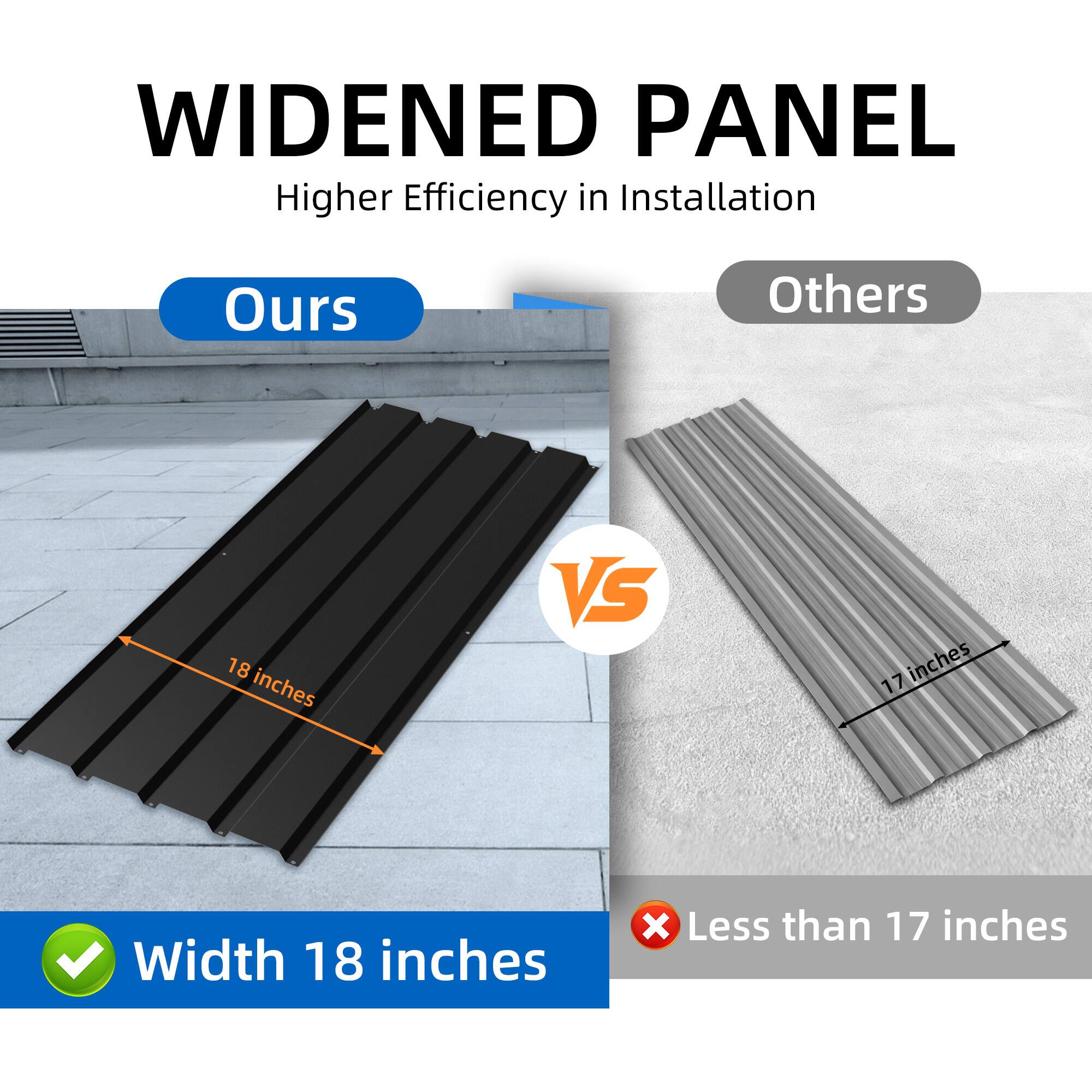 WIDENED PANEL  
Higher Efficiency in Installation  

Ours  
18 inches  

Others  
17 inches  

Width 18 inches  
Less than 17 inches
