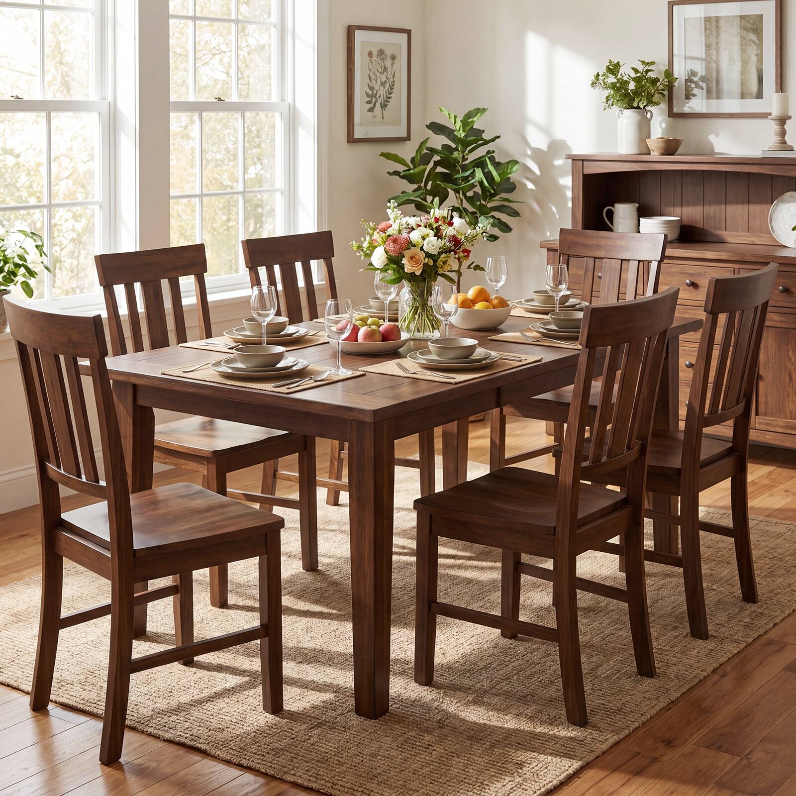 Alt View 3. Gymax - Gymax Dining Chairs Set of 4 Rubber Wood Chairs w/High Slat Backrests for Dining Room - Brown.