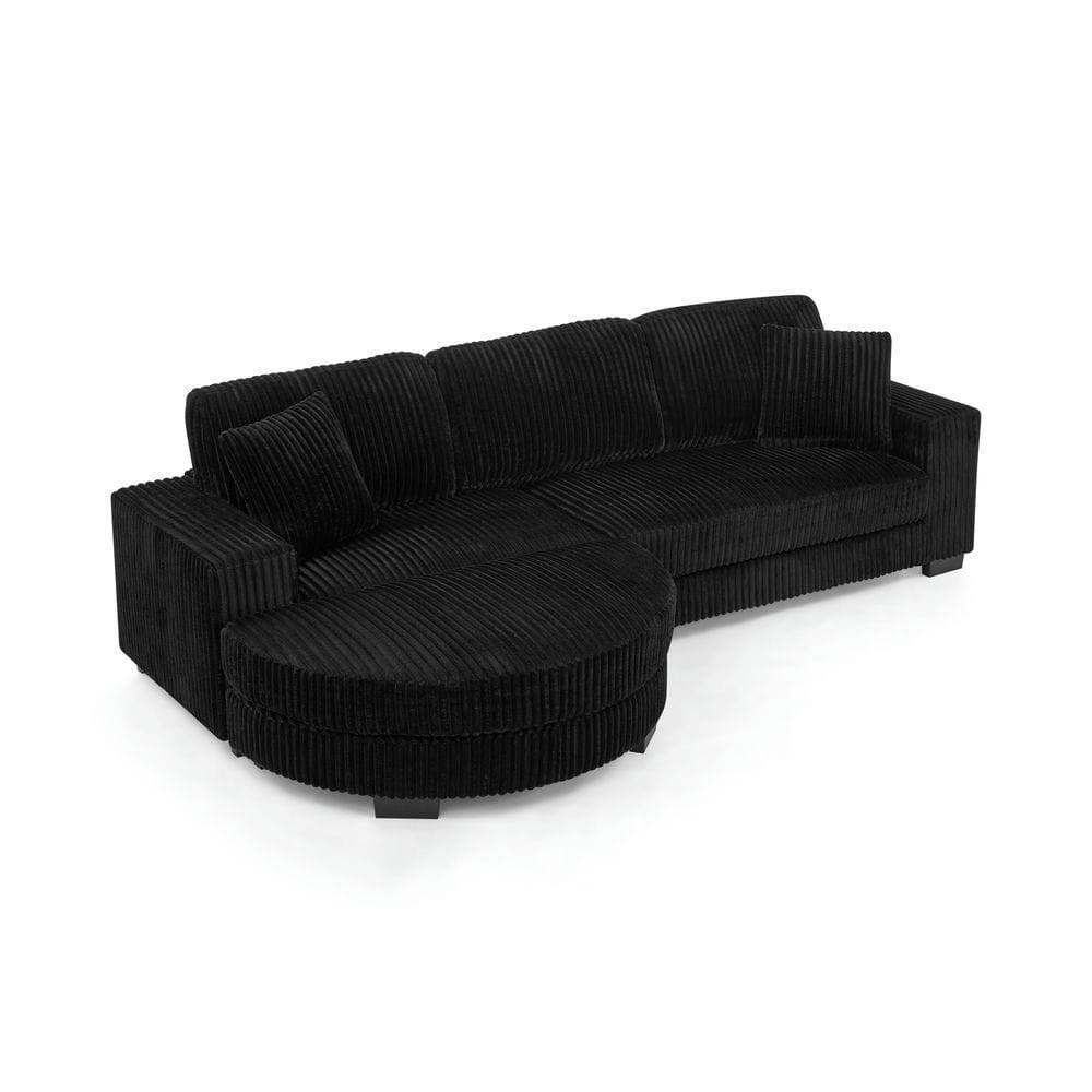 Alt View 4. Kadyn - Modular Sleeper Sectional with Ottoman, L-Shaped Corduroy Sofa with Tufted Upholstery, Black - Black.