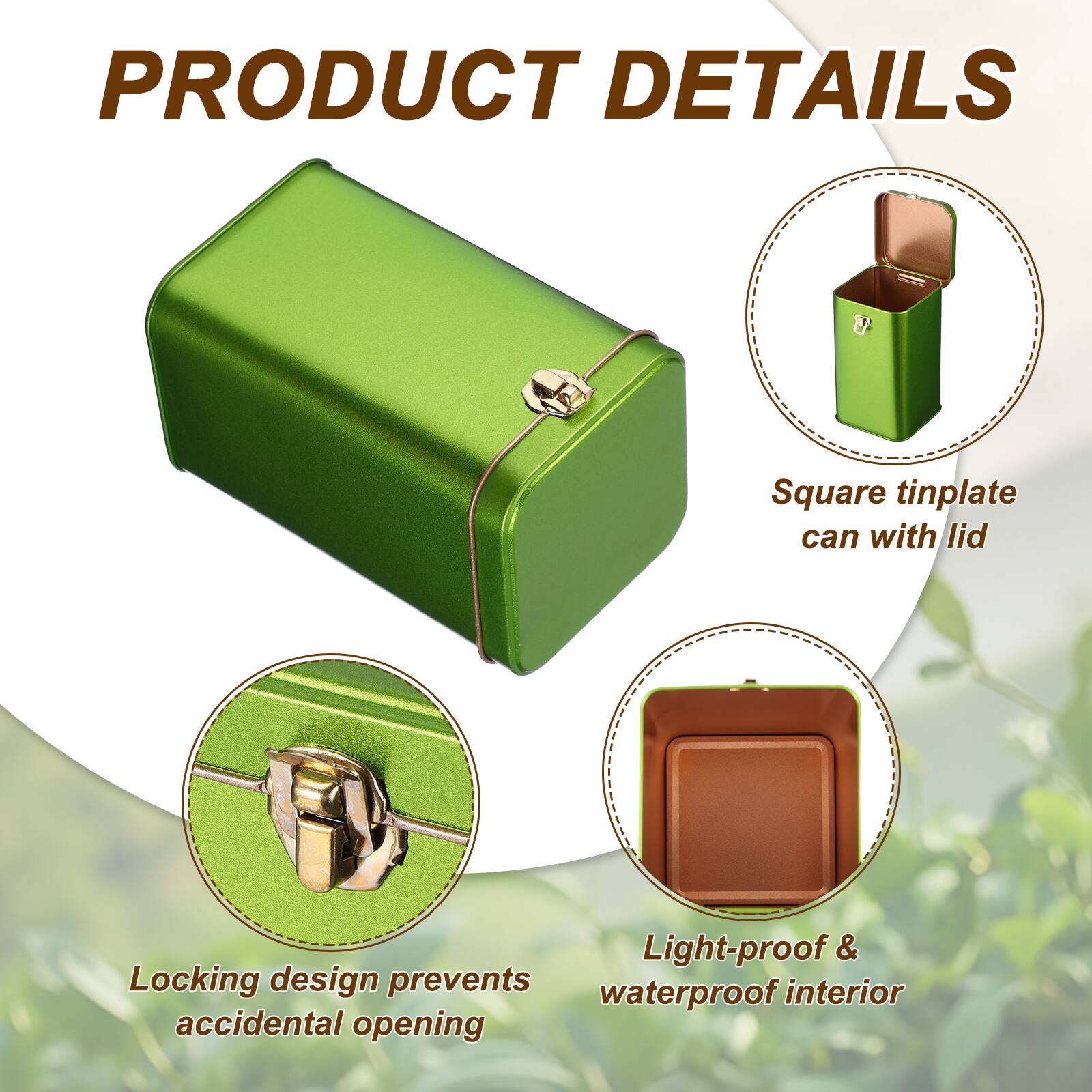 PRODUCT DETAILS

- Square tinplate can with lid
- Light-proof & waterproof interior
- Locking design prevents accidental opening