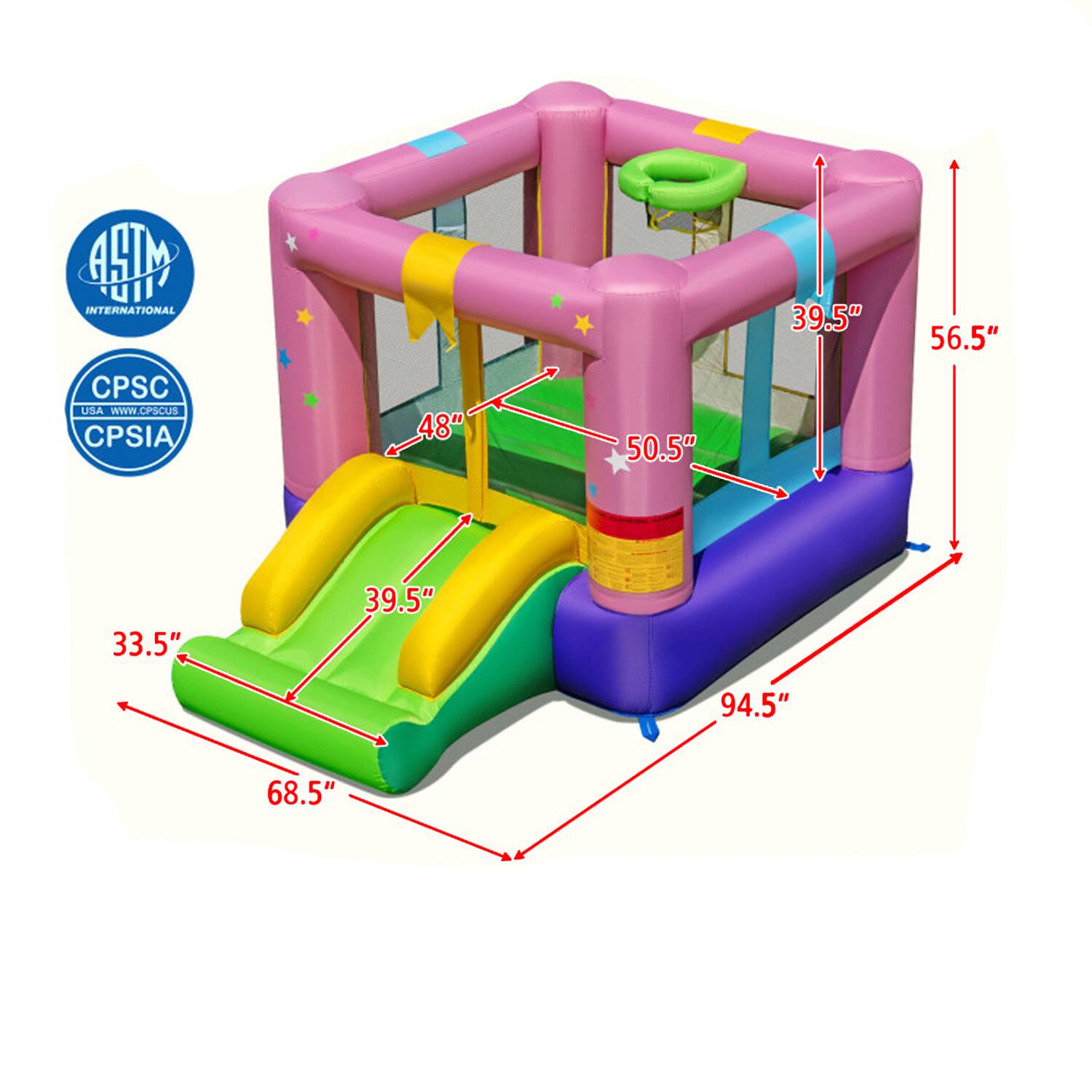 ASTM INTERNATIONAL  
CPSC USA  
WWW.CPSC.US  
CPSIA  

48"  
50.5"  
39.5"  
56.5"  
33.5"  
39.5"  
94.5"  
68.5"