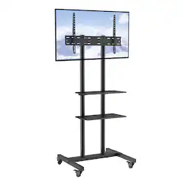 MERAVOM - Mobile TV Stand, Mobile TV Cart for 32 to 70 inch TVs, Height Adjustable Portable TV Stand with Wheels, Double Tray - Black