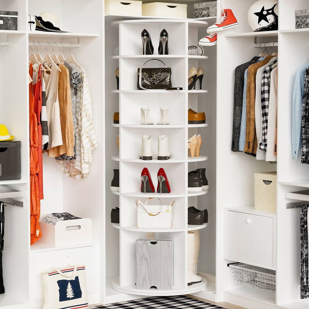 Angle. Loheer - Loheer 7-tier rotating shoe rack, 360 degree revolving shoe organizer, white, shoe rack for 28 pairs - White.