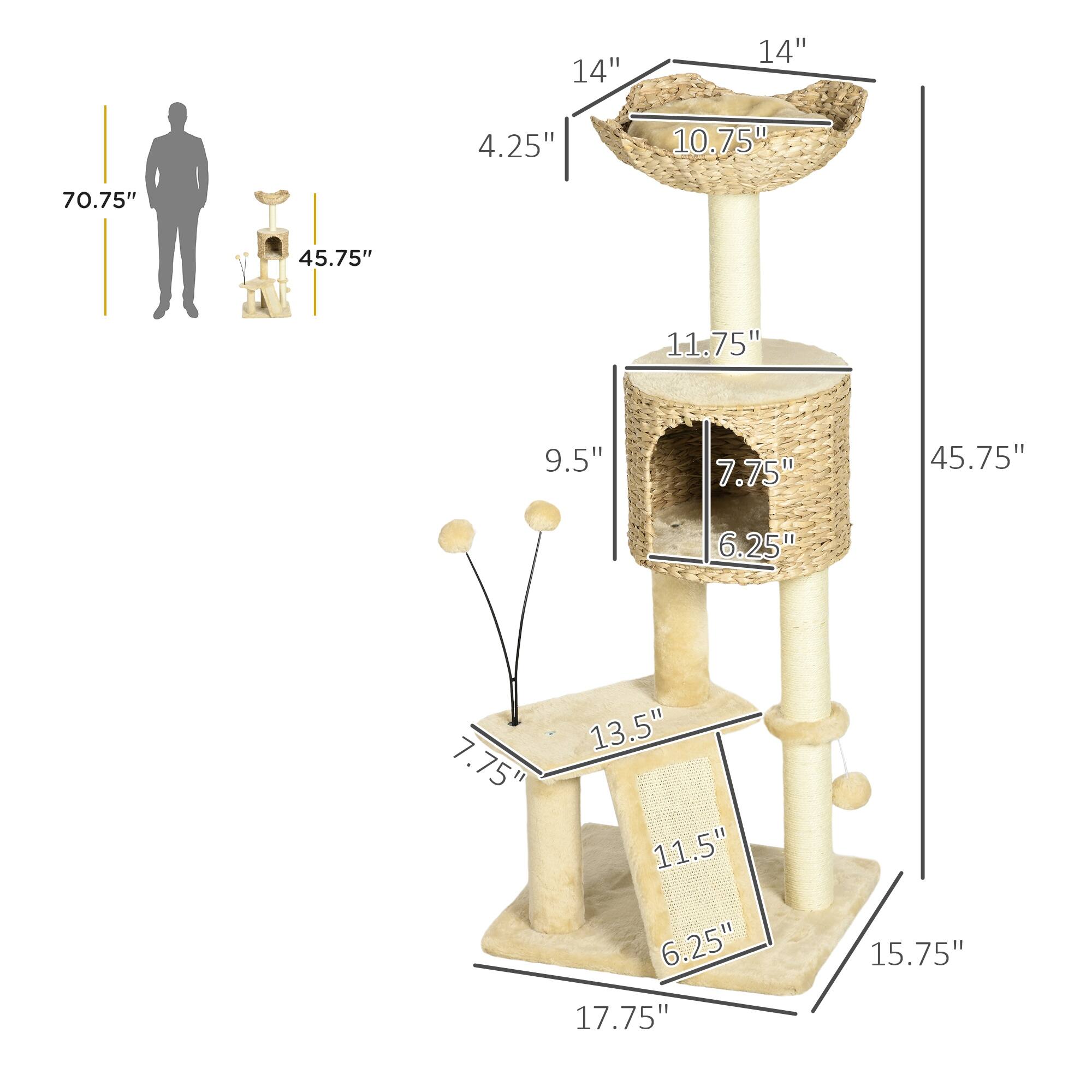 Left. Pawhut - 45" Cat Tree for Indoor Cats, Tower with Scratching Posts, Ramp, Condo, Toy Balls, Platforms, Bed - Beige.