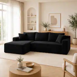 Anysun - 94.5" Modern Minimalist Left Facing L-Shaped Upholstered Sectional Couch with Chaise, No Assembly Required - Black