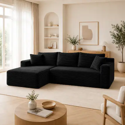 Front. Anysun - 94.5" Modern Minimalist Left Facing L-Shaped Upholstered Sectional Couch with Chaise, No Assembly Required - Black.