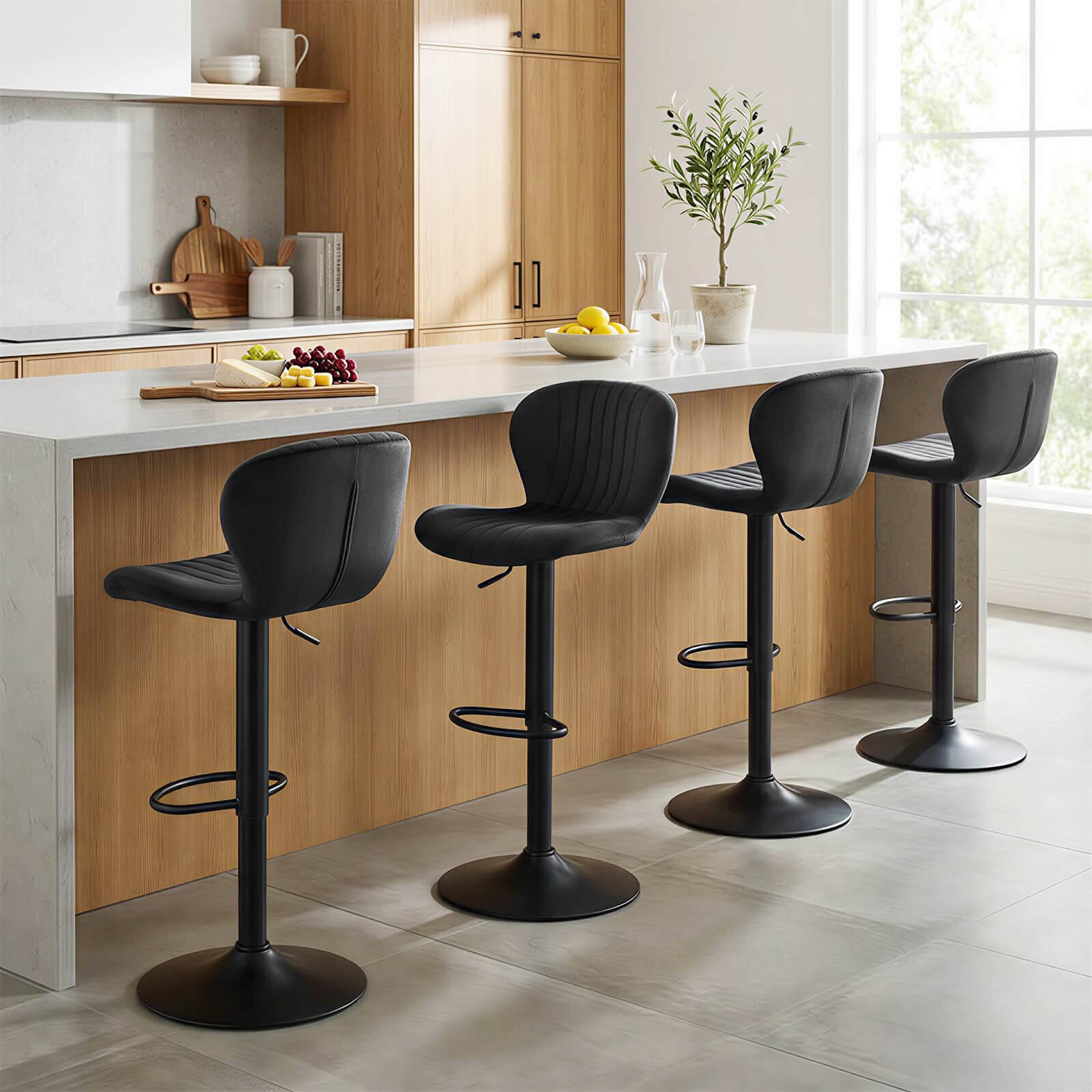 Alt View 4. Costway - Costway Bar Stools Set of 4 with Velvet Upholstered Backrests Padded Seats Metal Footrests - Black.