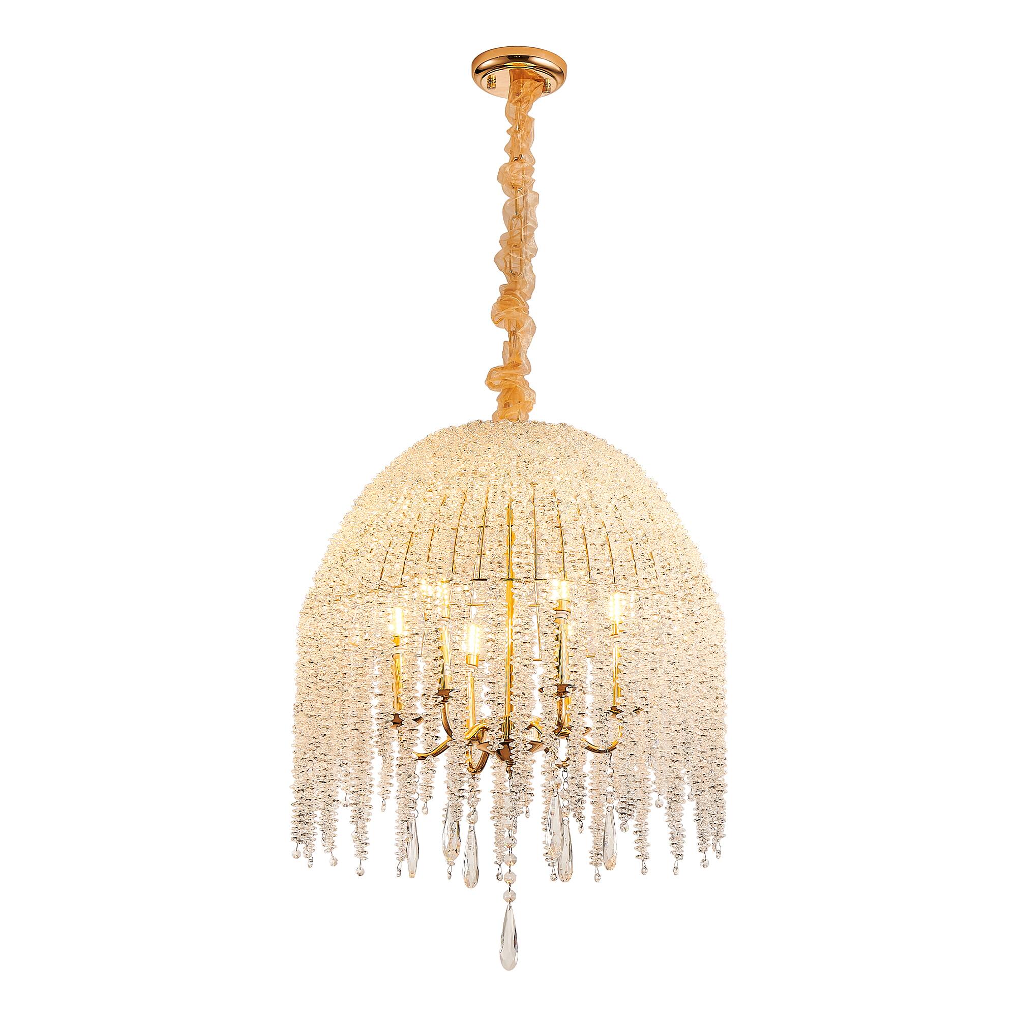 Alt View 5. Tiramisubest - 20 Inch 6-Light K9 Crystal Chandelier,Elegant Waterfall Design with Cascading Crystal Bead Strings,Gold Finish(No Bulbs) - Gold.
