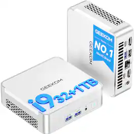 Geekom - XT13 Pro Mini PC, Intel Core i9 13900HK Mini Computer, 32GB RAM& 1TB SSD, Windows 11 Pro Pre-installed - White+Silver