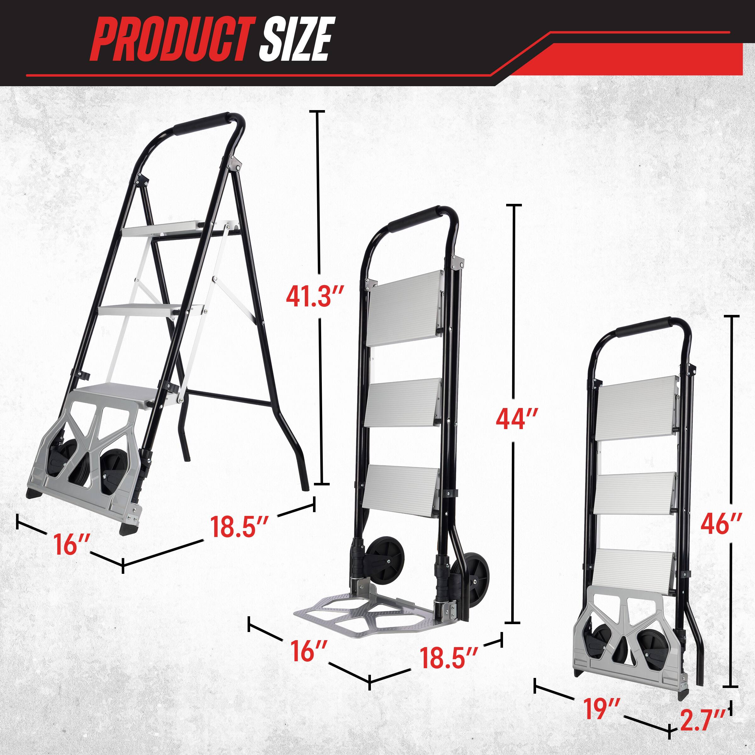 Stalwart 2 in 1 Stepladder and Foldable Hand Truck Dolly Cart with ...