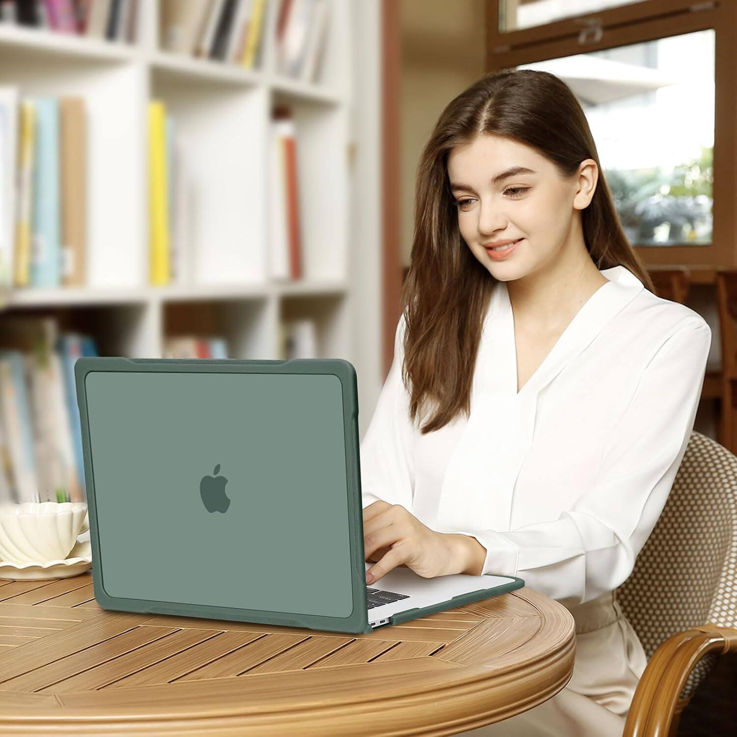 Alt View 2. mosiso - Case for MacBook Air 13 inch Case M1 A2337 A2179 A1932 2021-2018, Crack Resistant Cover with TPU Bumper & Keyboard Cover - Emerald Green.