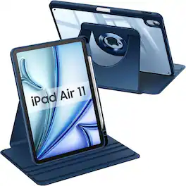 Fintie - Rotating Case for iPad Air 11-inch (M4/M3/M2) & iPad Air 4th/5th Gen 10.9 inch | 360° Swivel Stand & Pencil Holder - Blue