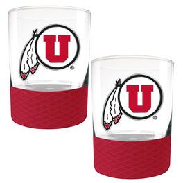 Great American Products - Utah Utes 2-Pack 14oz. Rocks Glass Set with Silcone Grip - Red