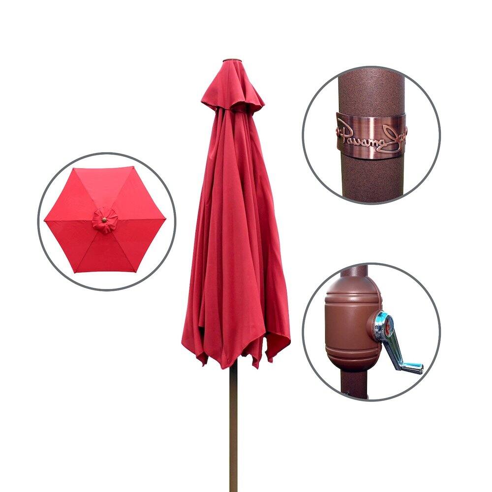 Angle. Panama Jack Outdoor - Panama Jack Red 9 Ft Alum Patio Umbrella W/Crank - Red.